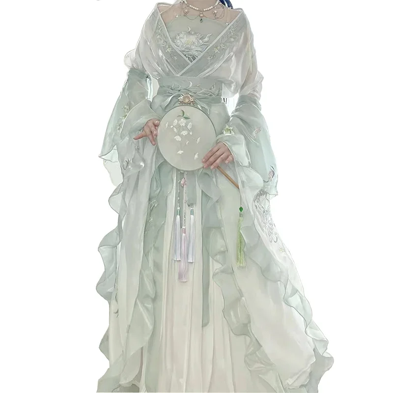 Original Chinese Traditional Hanfu Flower Sleeve Women Princess Dress Vintage Fairy Cosplay Costume  Embroidered Carnival Outfit