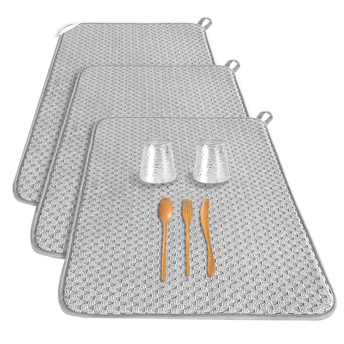 CHCH 3PCS Dish Drying Mat,Absorbent Microfiber Dishes Drainer Mats,Size Drainer Pads for Kitchen Counter,Coffee 24 X 17Inch