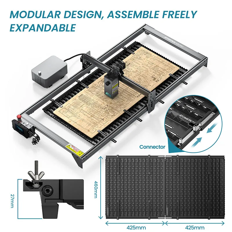 Imagem -02 - Atomstack f3 Workbench Desktop Protetora Adequado para a Máquina de Corte do Co2 Máquina de Gravação do Laser Expansível 460x425 mm