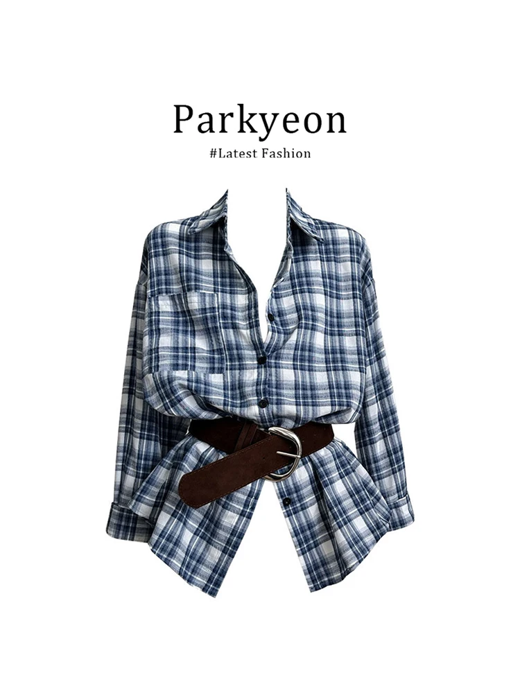 

Parkyeon American Retro Design Plaid Shirt Adjustable Waistcoat Spring 2026 New Style Women's Slim Fit Shirt with Button