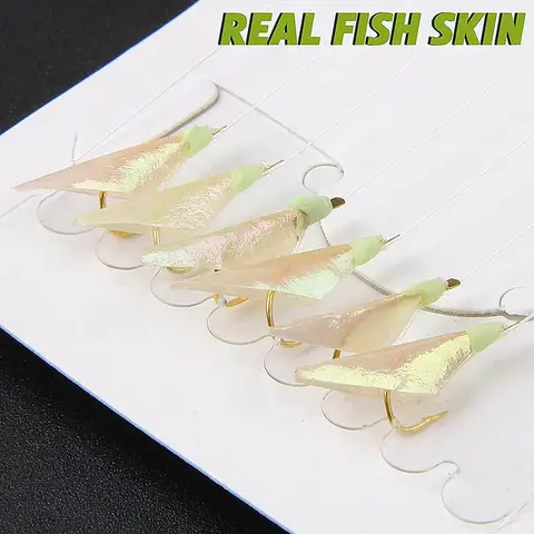 100/200-pack Saltvattenfiskedrag Levande bete Riggar Lysande Pärlor Strängkrok Äkta Fiskskinn Makrill Småfisk Havsfiske Rig 10 best sales makrillriggar - №4