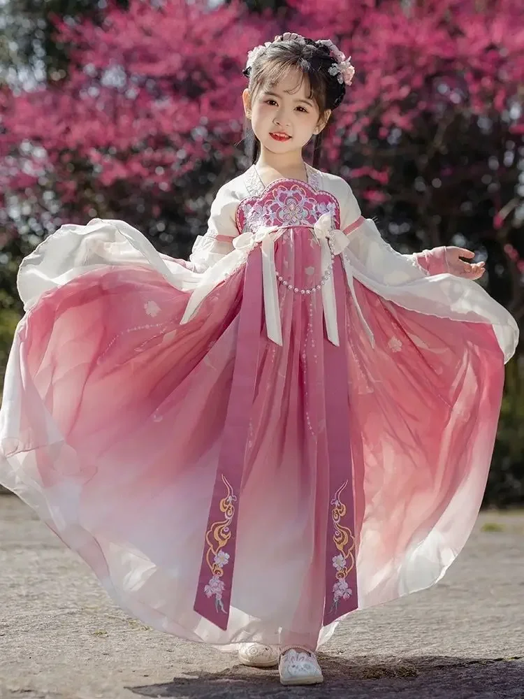 

Китайское платье ханьфу для девочек-подростков, карнавальный костюм феи, летнее платье на день рождения, костюм ханьфу династии Тан для девочек, От 3 до 16 лет