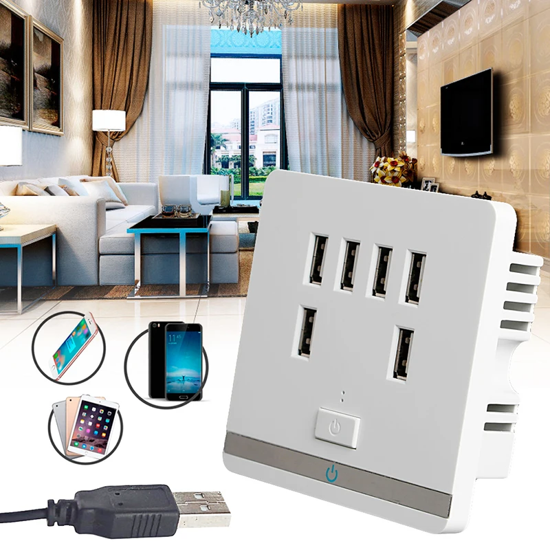 3.4A 6 Port USB Wall Outlet Power Receptacle Socket Plate Panel