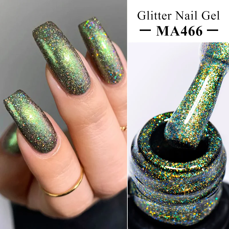 MEET ACROSS 7ml Glitter Blue Sequins Gel Nail Polish Semi Permanent Soak Off UV Gel Polish Nail Art Manicure Need Black Base