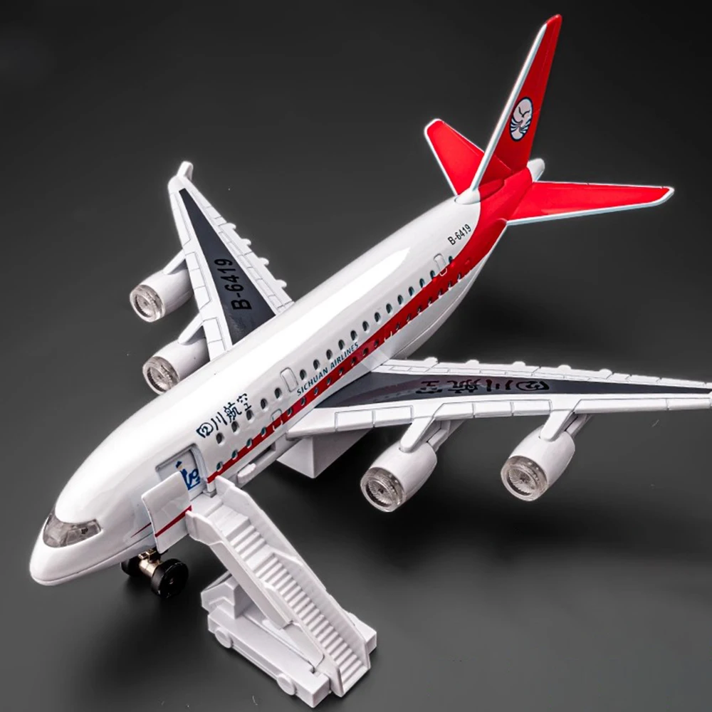 1:32 Cina Orientale A380 Modello di Aereo Giocattolo Porte Aperte Musica Luce Tirare Indietro Combattente Modello di Aereo di Linea Civile Ornamenti