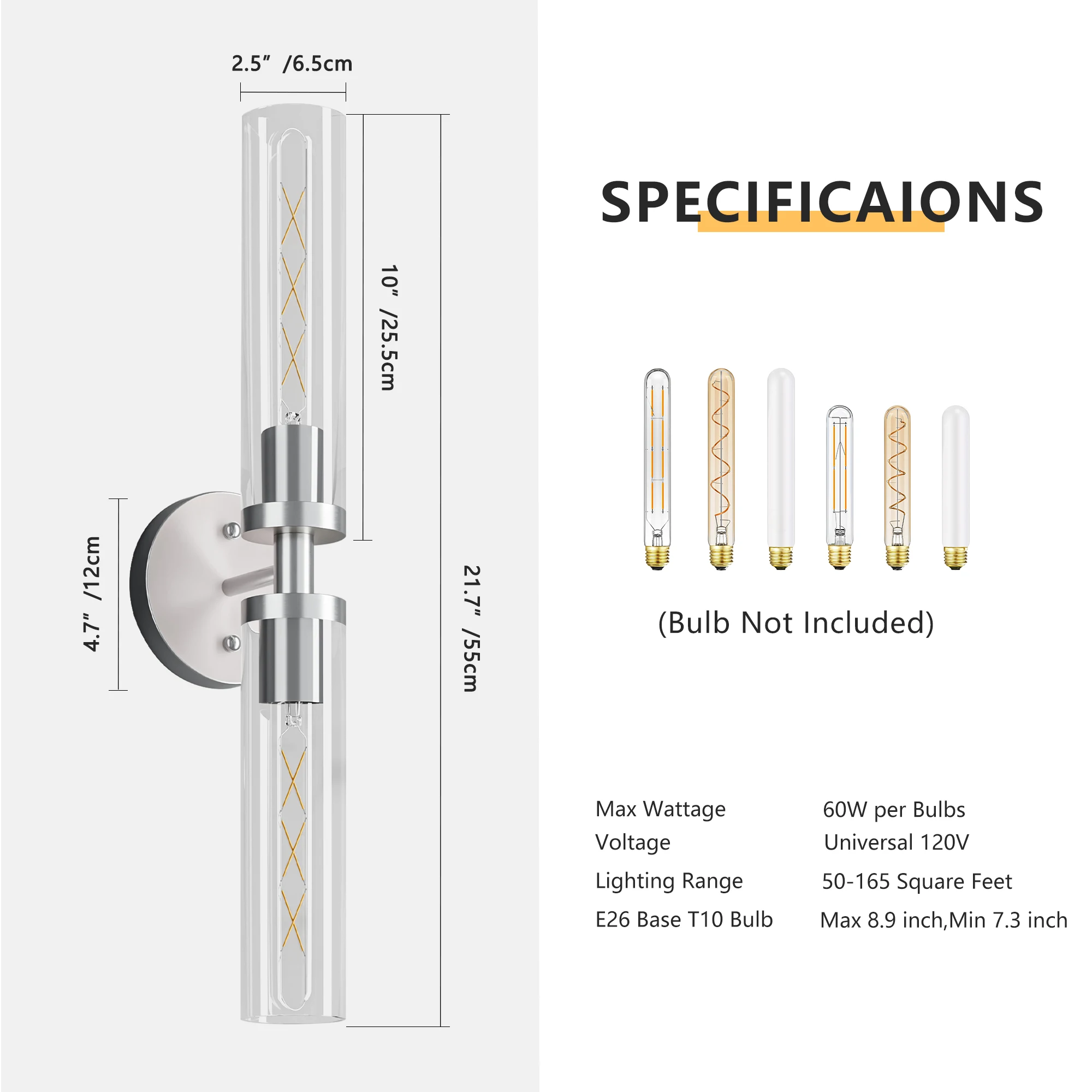 2-Pack شمعدان حائط مزدوج صناعي حديث مع ظلال زجاجية شفافة، مصباح حائط داخلي E26 بقاعدة 120 فولت، إضاءة زينة للمزرعة