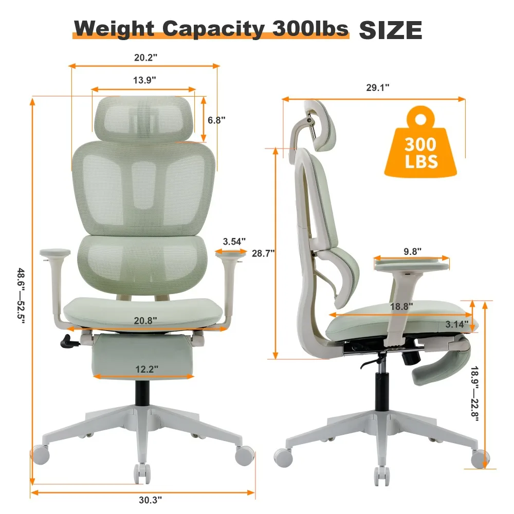 Multi-functional Ergonomic Mesh Office Chair with Adjustable Armrest,Footrest,Lumbar Support,360°Silent Wheels,Headrest for Home