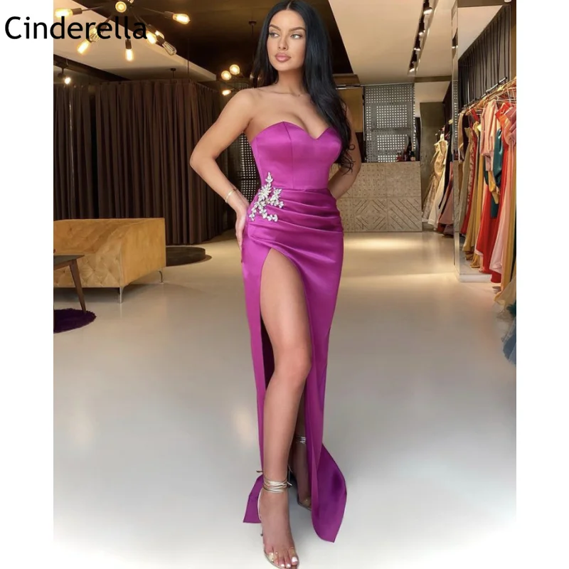 

Crystal Prom Dresses Lace Sweetheart Mermaid Side Slit Floor Length Satin Prom Dresses Lace Up Back vestidos de fiesta de noche