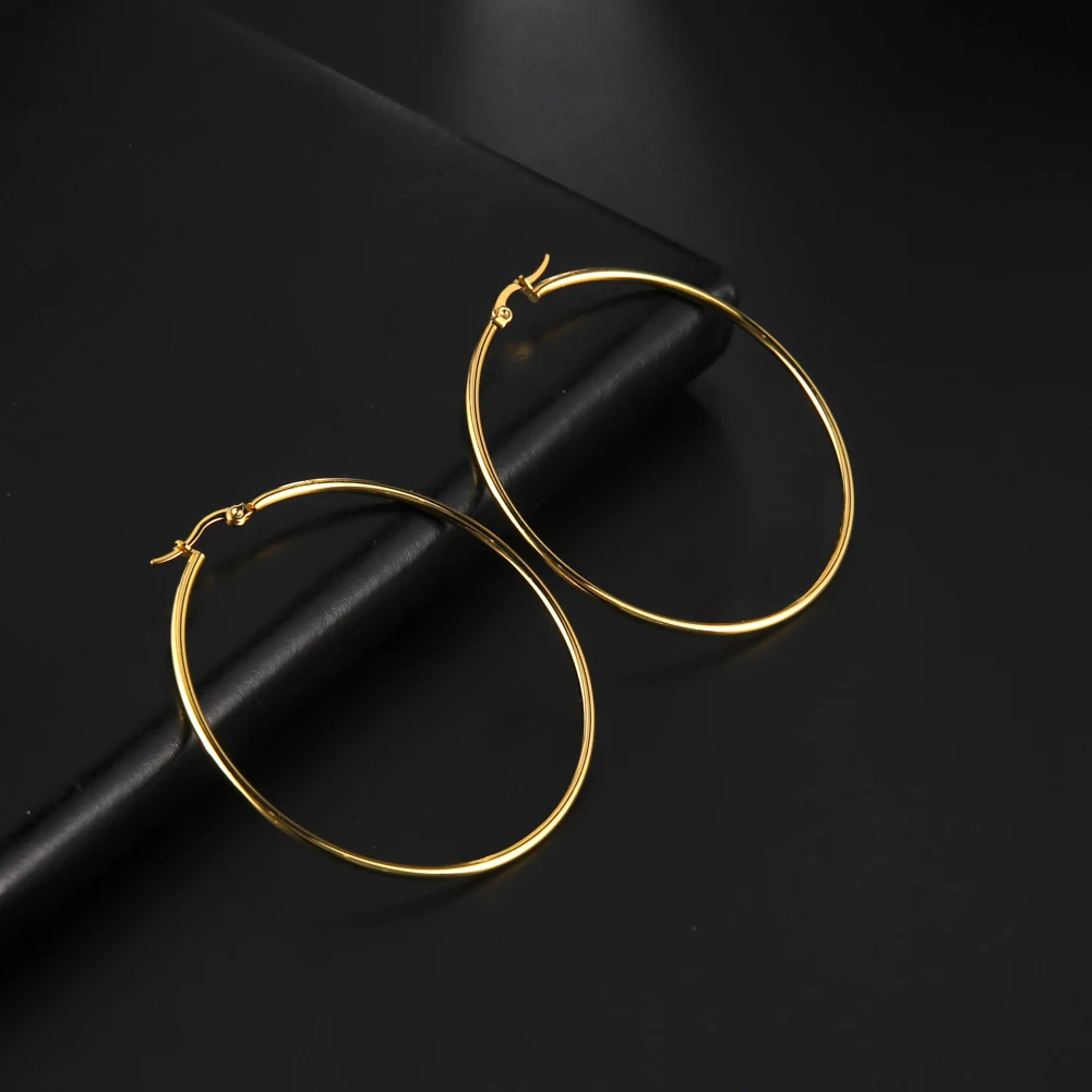 Simple Gold Color Hoop Earrings Punk Big Circle Earrings Jewelry for Women Stainless Steel Earrings New Fashion Gift