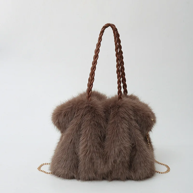 

Fuzzy High-End Faux Fur Bag for Women - Fashionable Lazy Style Large-Capacity Shoulder Bag, High-Quality Fluffy Tote Bag
