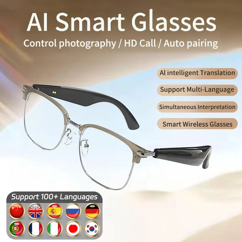 LIGE Smart Bluetooth Glasses AI Intelligent Translation Anti-blue Light Simultaneous Interpretation Eyeglasses Calling Headphone