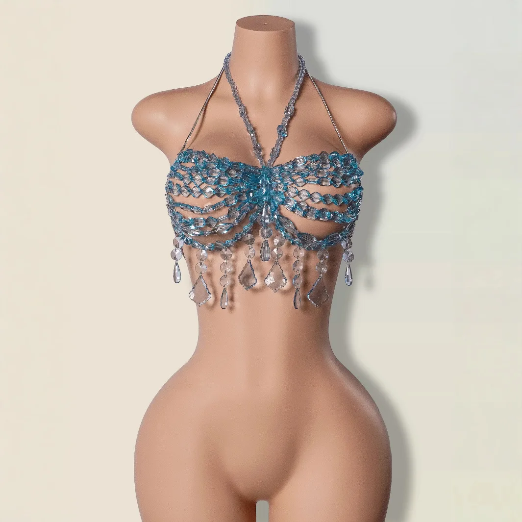 New Beaded Choker Body Chain European-Style Openwork Backless Sexy Layered Necklace Beaded Choker Body Chain