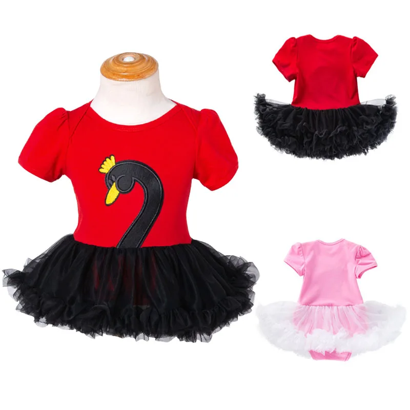 Baby Girl One Piece Dress with Headbands Baby Black Swan Costume Infant Fluffy Princess Dress 1 Year Baby Cosplay Party Clothes