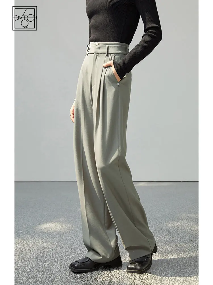 

ZIQIAO Classic Style Women Mopping Floor Suit Pants 2022 Autumn Winter New Commuter Casual Straight Tube Female Long Trousers