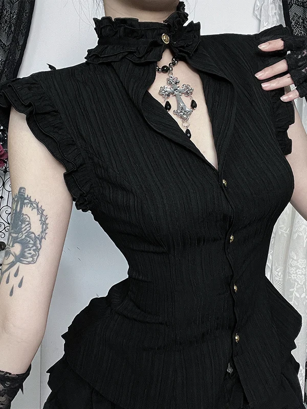 Wannathis Gothic Sle Bla ort Sve Puffy Rok irt Y2K Top voor Trendy Meisjes Halloween Kostuum Polyester Vezel Slim Fit