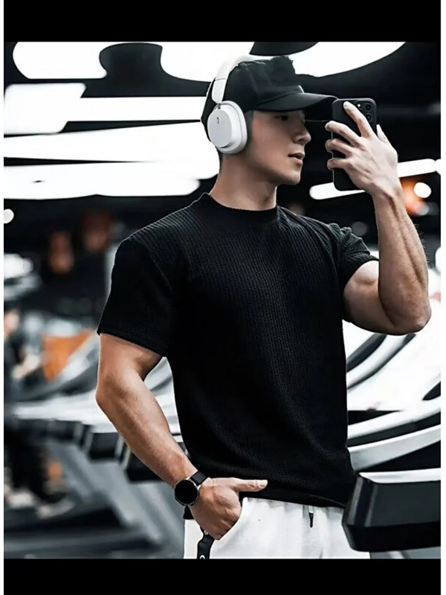 

Мужская летняя футболка Bla Heavyweight Muscle Texture Sports, приталенная, с защитой от сминания, для фитнеса, молодежная мода