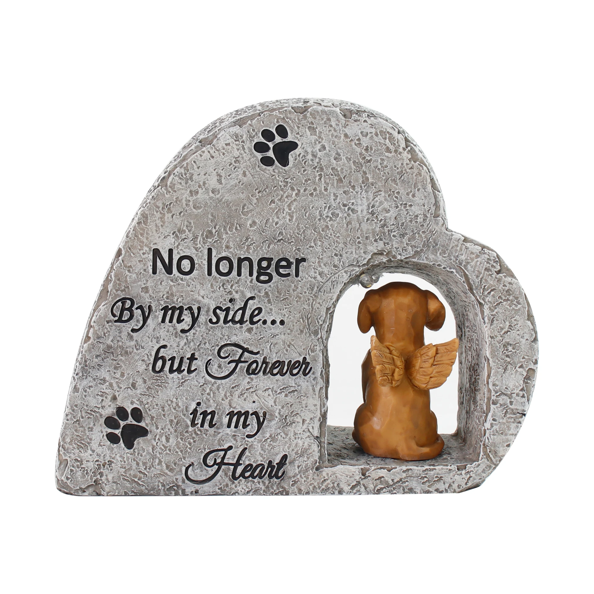 Personalized Solar Dog Pet Memorial Stone with A Angel Puppy Memorial Statue, Custom Dog Grave Marker Or Garden Memorial Stone