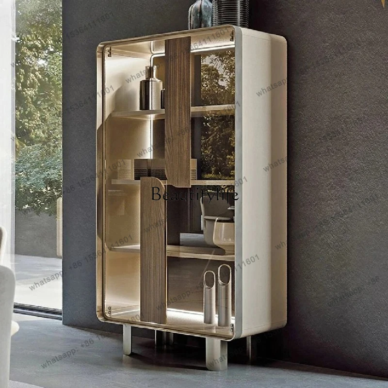 56Italian minimalist glass door cabinet painted against the wall display cabinet solid wood storage
