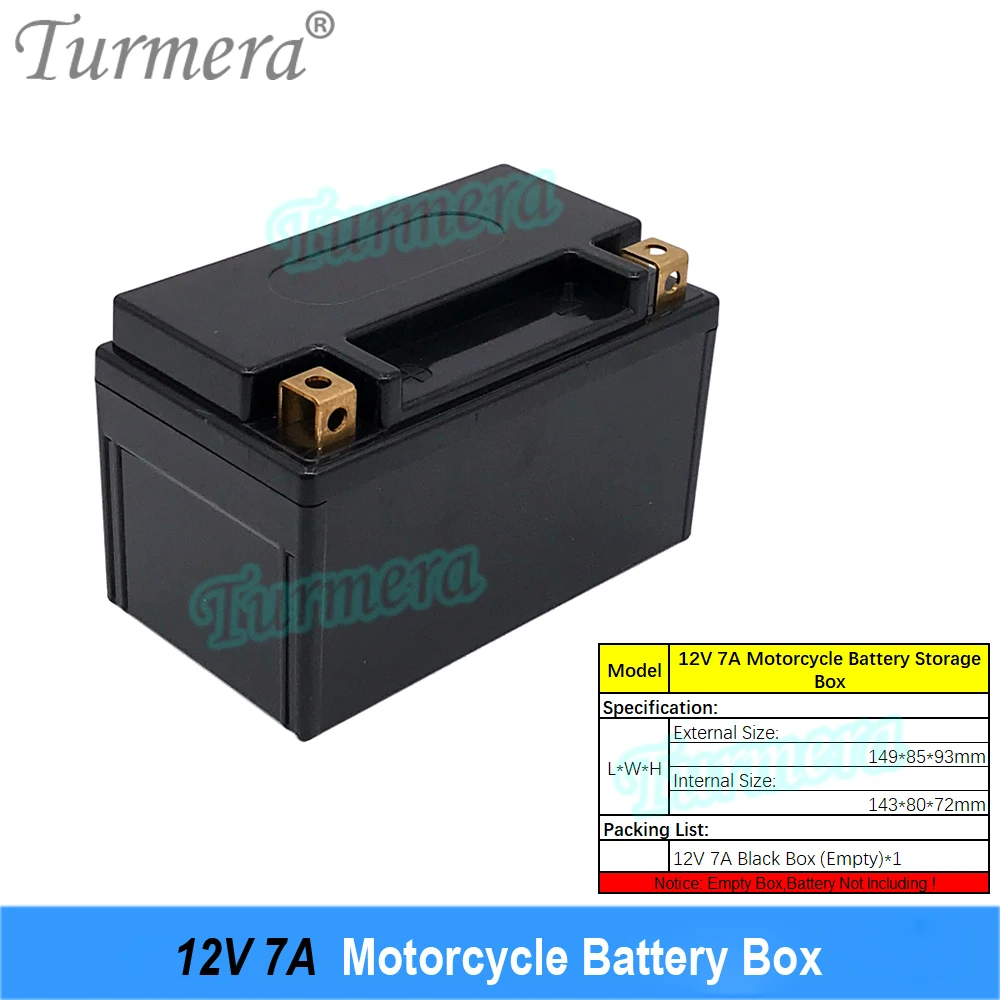 Turmera 12V 7A Motorcycle Battery Storage Box Empty with Indicator for Max. Can Install 8Pieces 32700 Lifepo4 Battery or Ups Use