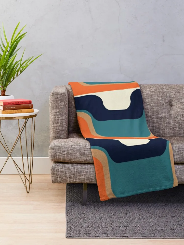 Mid-Century Modern Meets 1970s Orange & Blue Throw Blanket Giant Sofa Polar Decorative Sofa Comforter Blankets