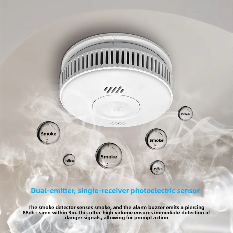 إنذار دخان مستقل مع عمر خدمة لمدة 10 سنوات - كاشف دخان الحريق للاستخدام المنزلي وإنذار حثي للتصفير