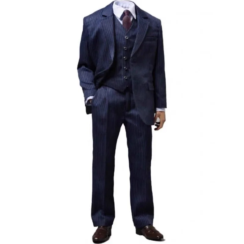 

1/6 Scale Striped Suit Clothes Jacket Pants Tie Vest Shirt Belt Soldier Model for 12Inch Doll Body Accessories DIY Display