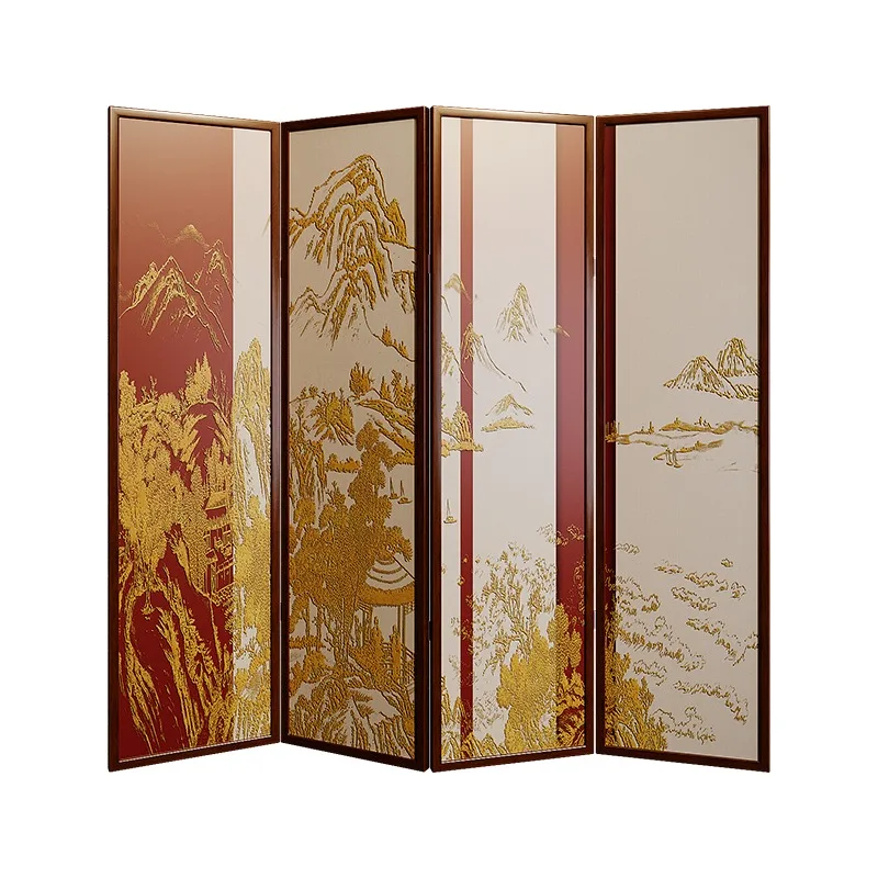 

New Chinese screen folding, mobile partition, high-end bronzing in living room, hotel office, tea room solid wood folding screen