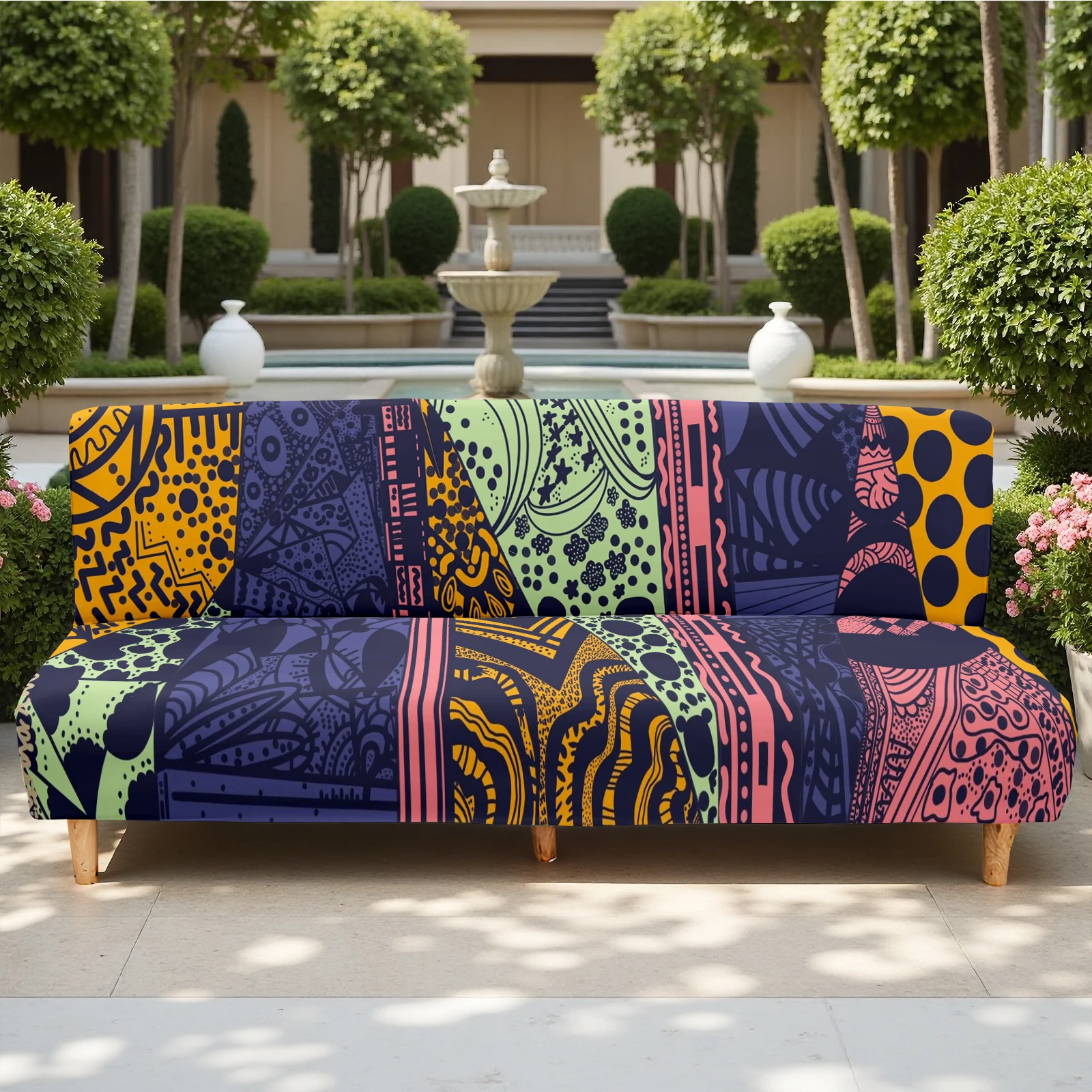 Bohemian Pattern Stretch Sleeper Sofa Cover, Summer Outdoor & Indoor Universal, Milk Silk Fabric, Pet - Fri