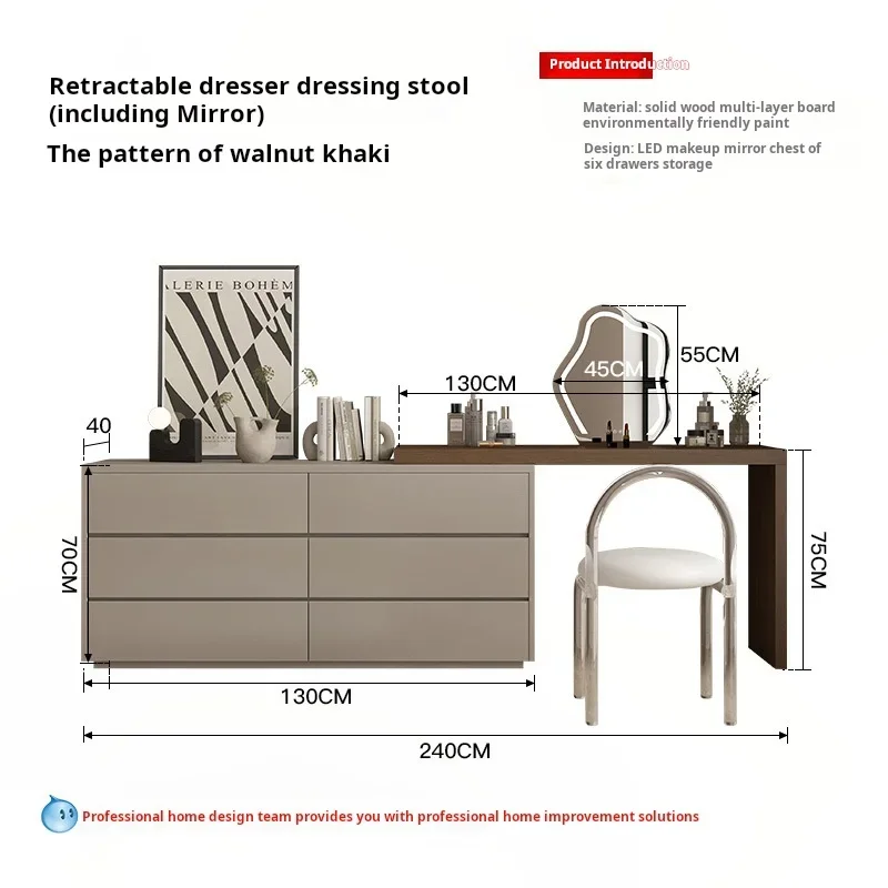 2024 Luxury Design Makeup Vanity Dresser Cabinet Sets Bedroom Furniture Wooden Modern Dressing Table With Led Mirror