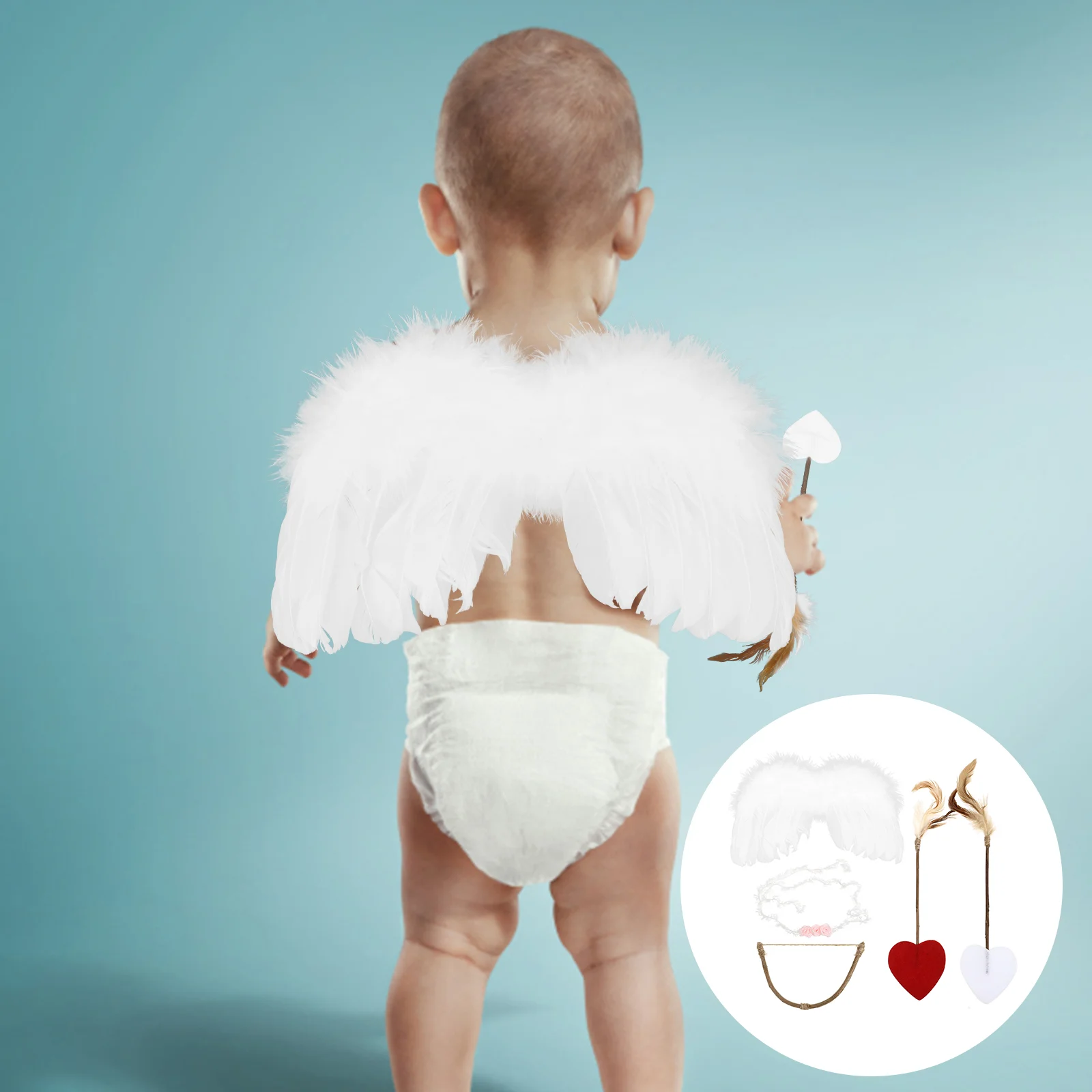 Photo Cupid Wings Baby Cosplay Prop Headband Kit Dress Angel Newborn Costumes Boy