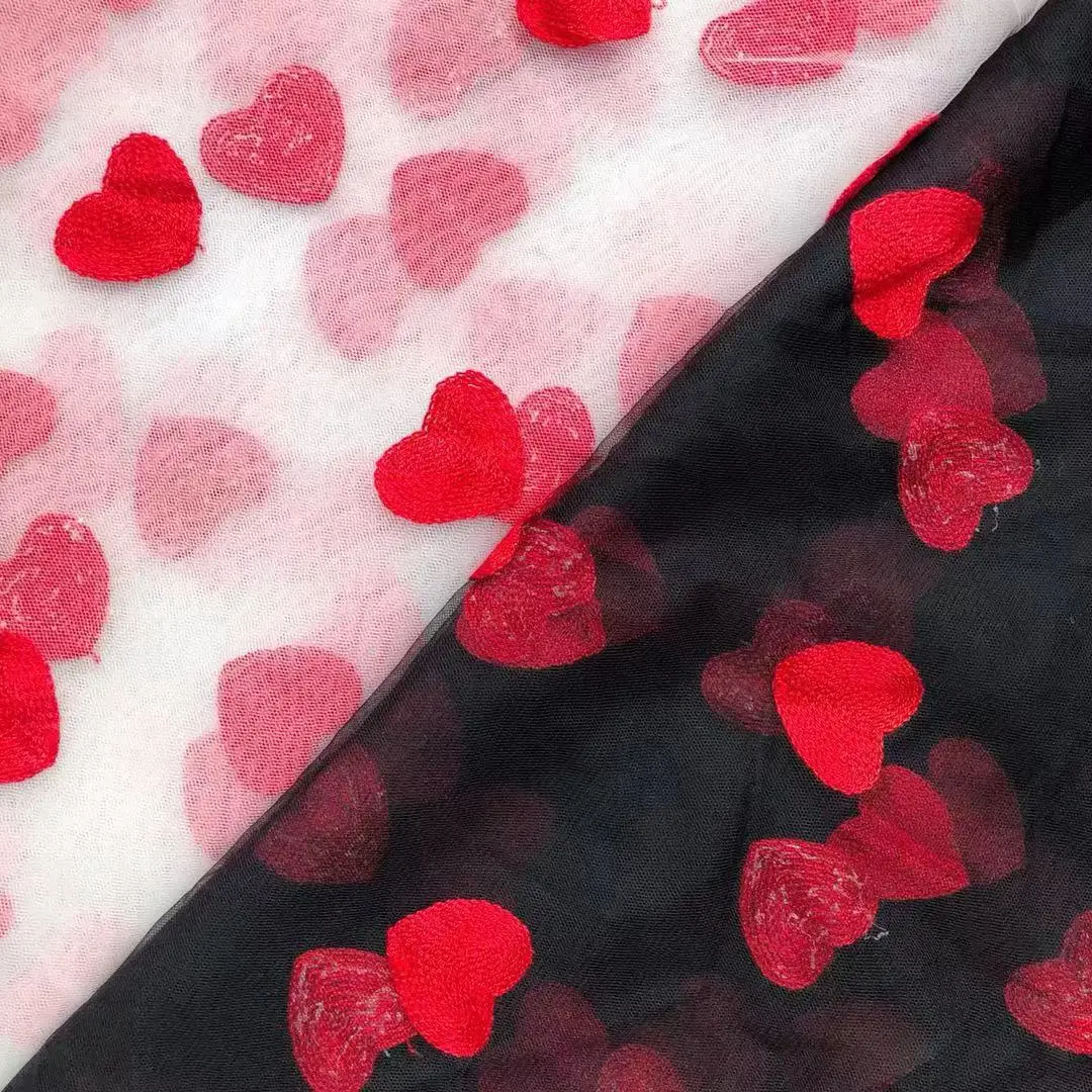 Red Love Flocking Gauze 150CM * 50CM /1 Yard High Quality Wedding Party/Wedding Background Decoration Sewing Mesh Fabric