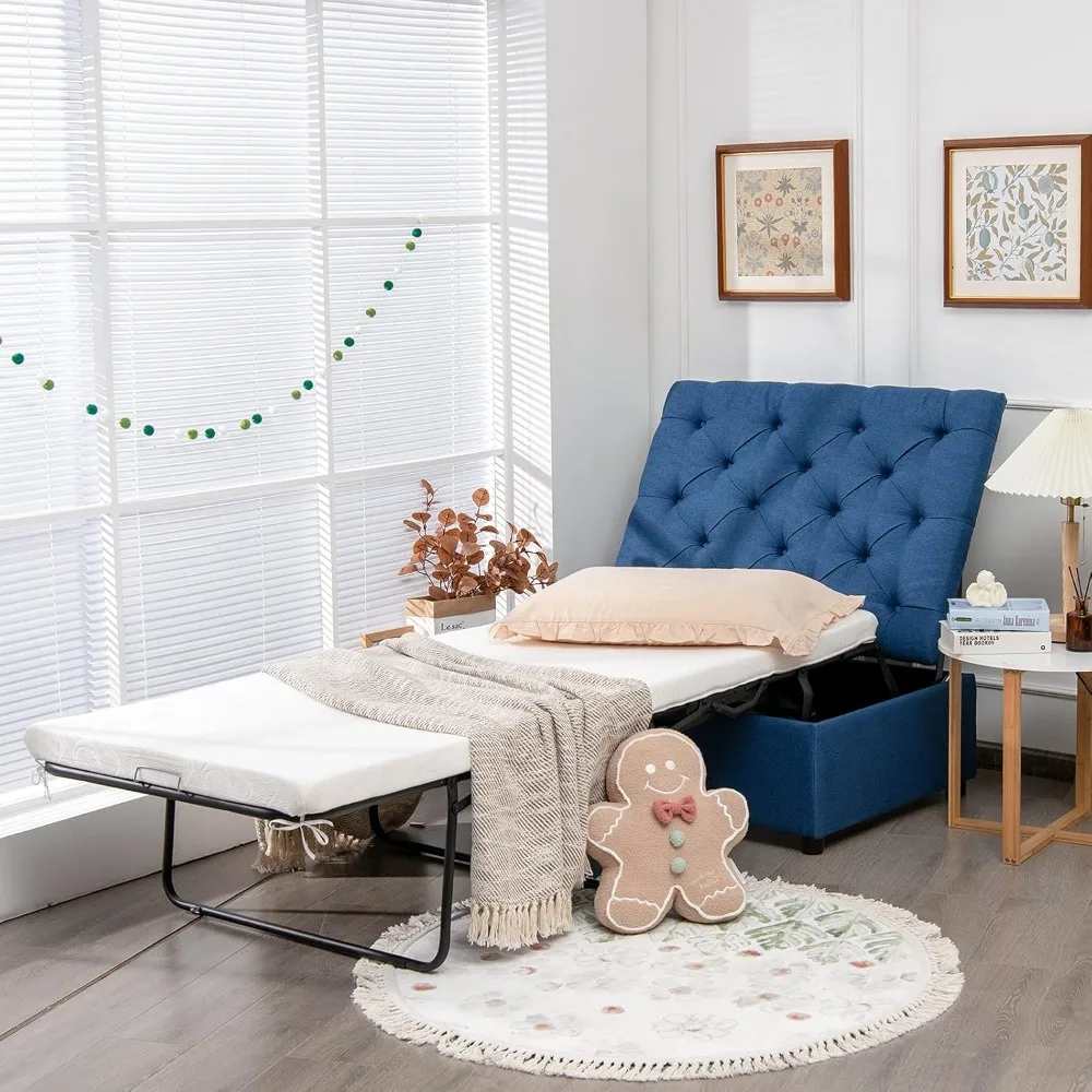 접이식 오토만 슬리퍼 체어 매트리스 포함: 작은 거실 속 손님용 라운지를 위한 변형 가능한 소파 침대