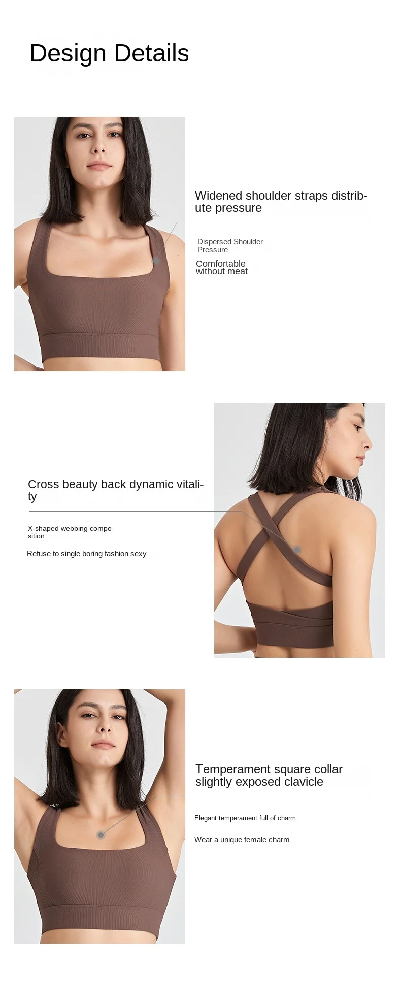 Criss Cross Sports Bra Medium Support Brushed Gym Fitness Workout Push Up Bra with Removable Padding