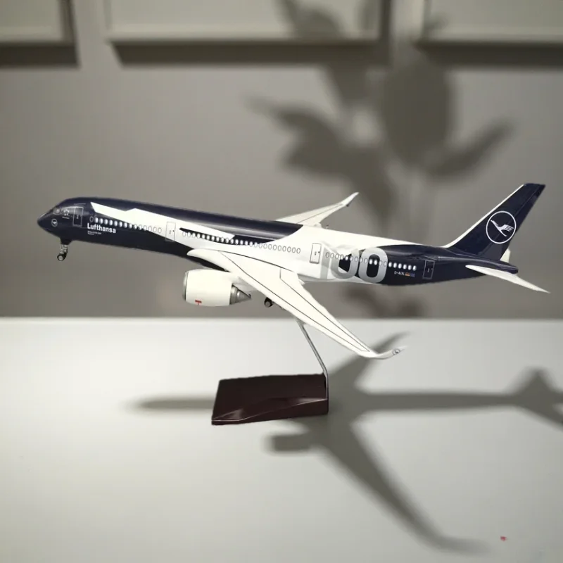 

47cm Large Plane Model Lufthansa A350 German 100th Anniversary Resin Scale Airplanes With Display Base For Adults Fun Collection