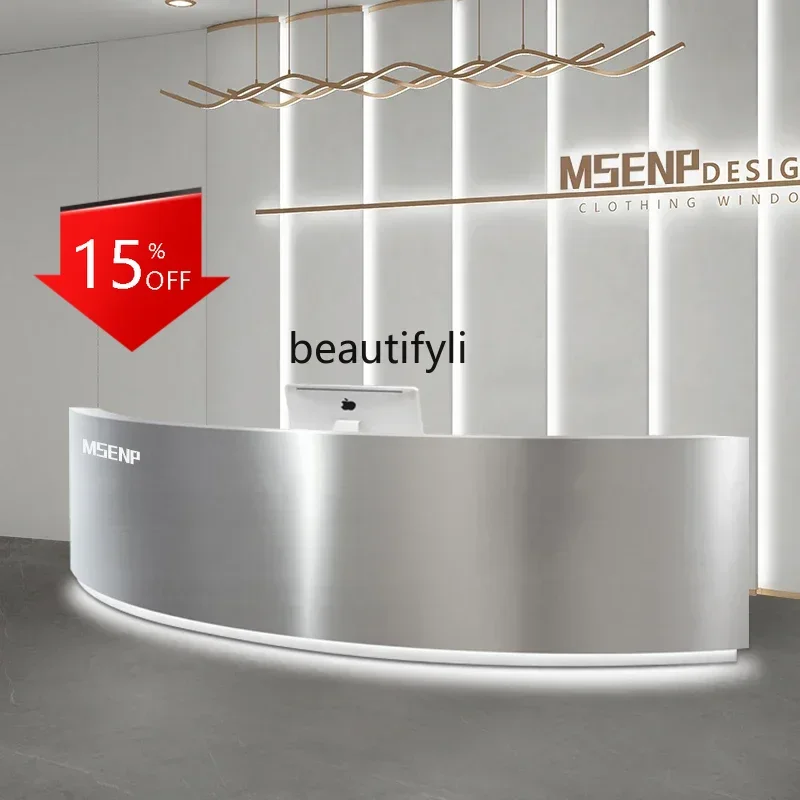 

zJStainless Steel Arc Commercial Bar Counter Cashier Company Beauty Salon Front Desk Clothing Store Barber Shop Paint Reception