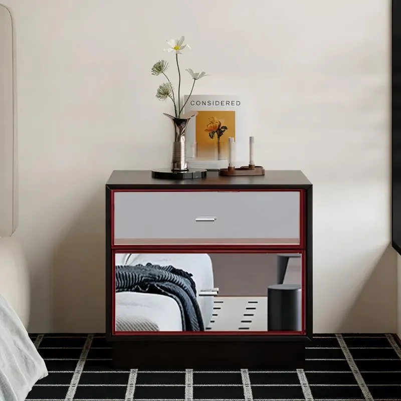 Modern Bauhaus Nightstand Mirror Stainless Steel Chest Drawer Optical Shaft Design Bedroom Side Table Storage Furniture
