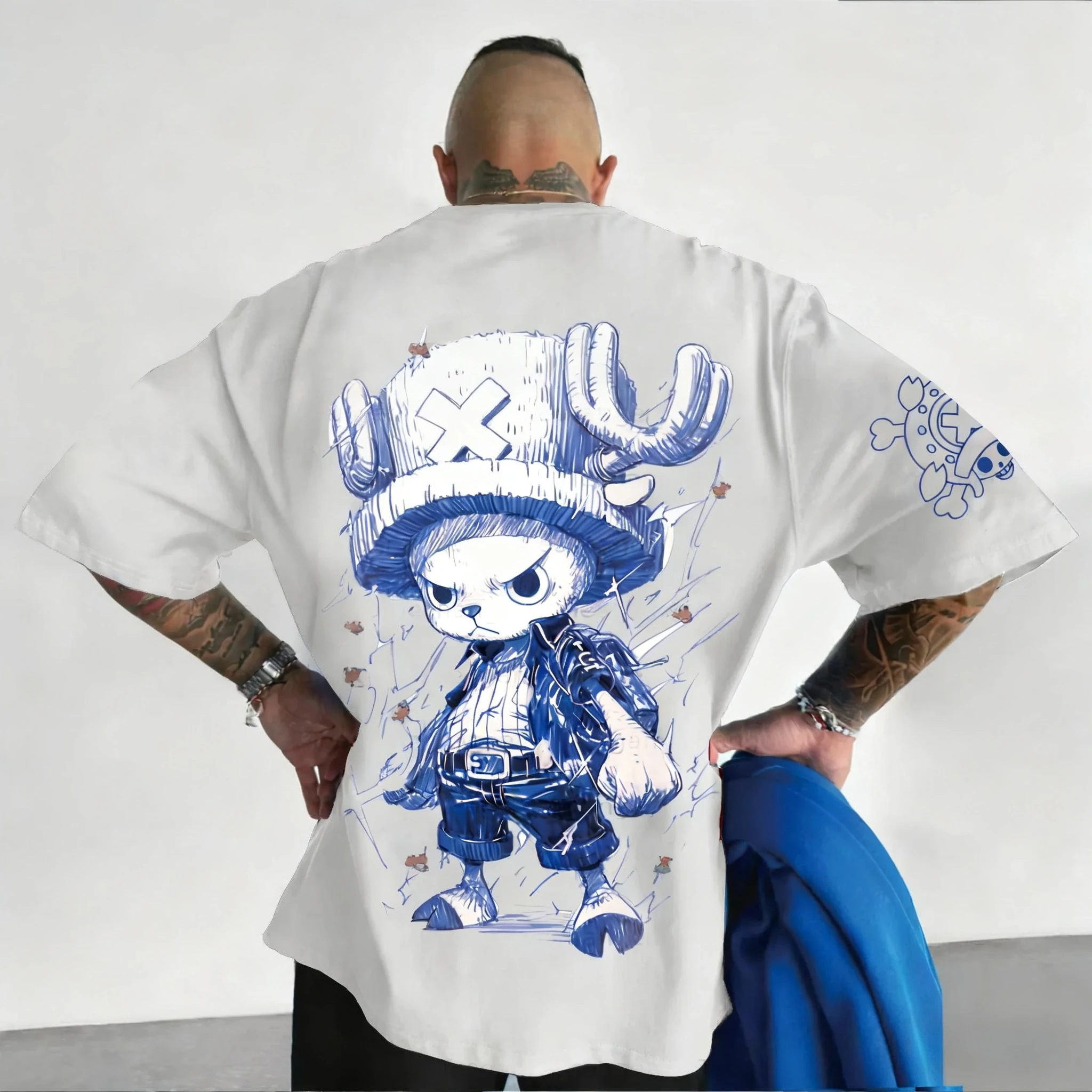 Koszulka One Piece Luffy z nadrukiem, bawełniana, z krótkim rękawem, luźny krój amerykański, męska i damska, oddychająca, sportowa, z okrągłym dekoltem, na lato 2025.