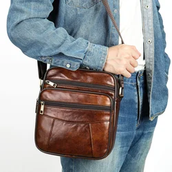 New Vintage MEN'S cow leather shoulder bag male crossbody casual bag for men