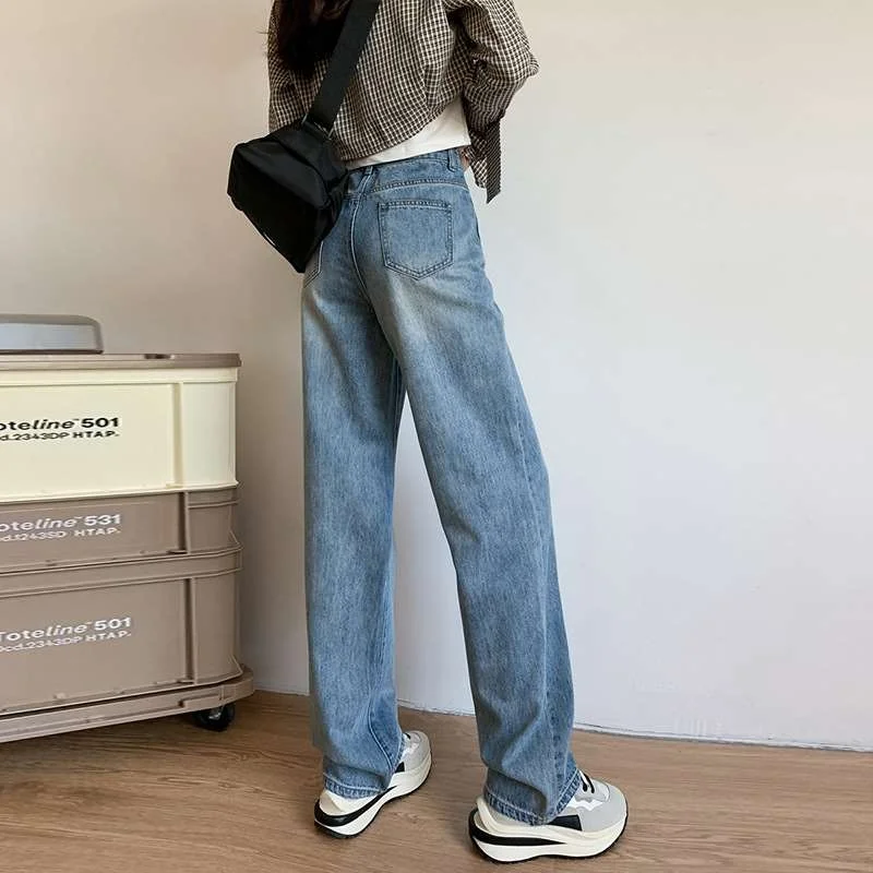 

Брюки прямого кроя с высокой талией из мягкого денима, свободные, широкие, весенняя новинка, Cleanfit, для женщин среднего возраста, большие размеры, из искусственной кожи