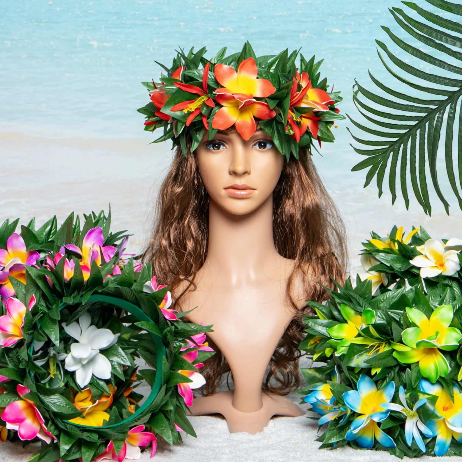 

Plumeria Flower Haku Aloha Hula Dance Tropical Luau Party Artificial Headband Hawaiian Polynesian Island Floral Wreath Wedding