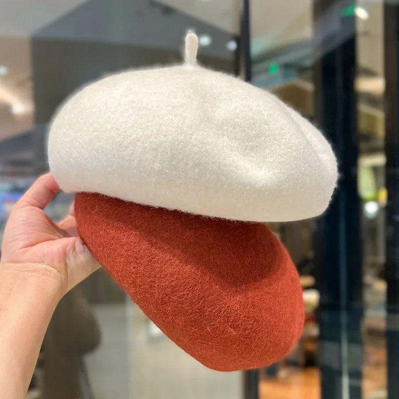 Elegant Wool Beret Hats Women Winter French Hat Girls Solid Trendy Spring Autumn Beret Hat for Women Warm Felt Street Berets