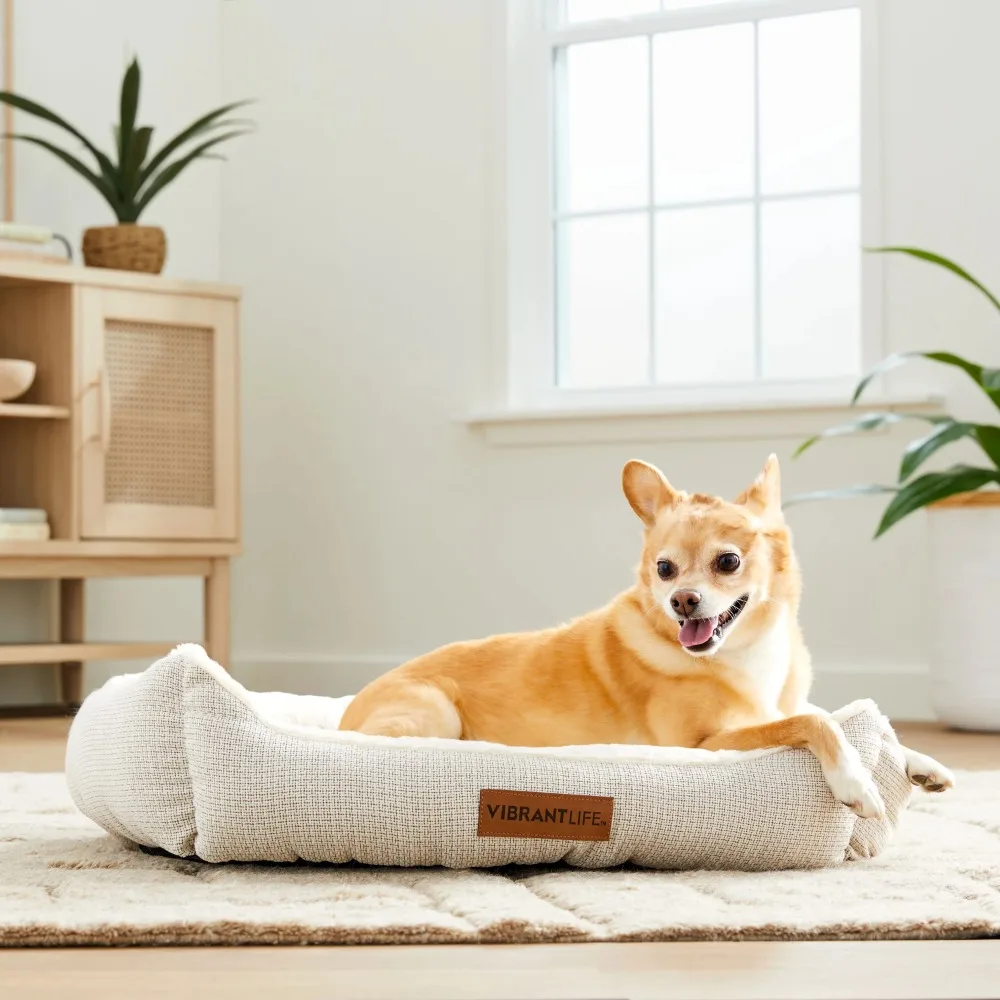 

Pet Bed, Cream, 1 Count, Bolstered walls provide ample head and neck support, Soft and cozy sleep area
