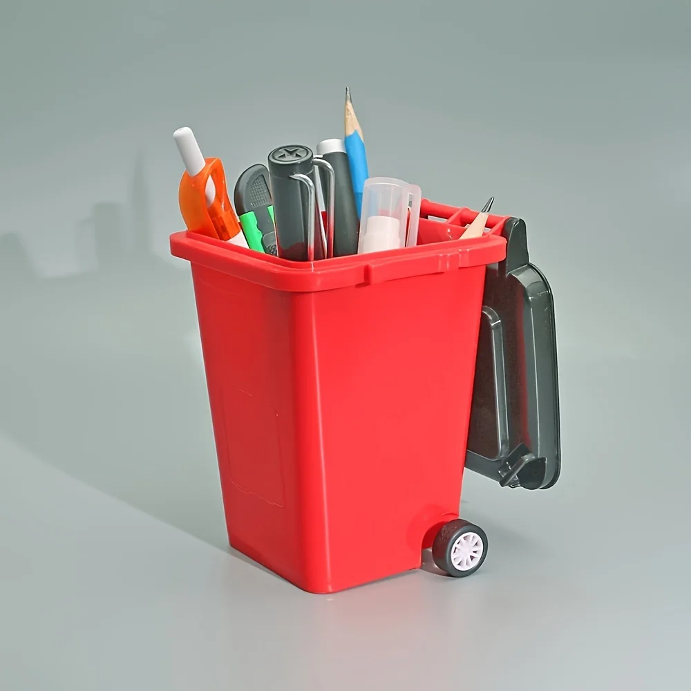 1pc Portable Mini Office Desk Trash Bin Pen Holder - Office Supplies Storage view 6
