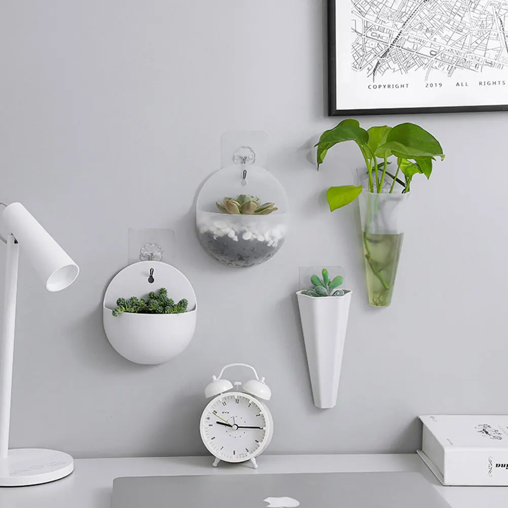 

3pcs Mounted Flower Pot Hydroponic Vase White Creative Wall Hanging Vase Plant Decor Indoor Outdoor Garden Planter Vessel