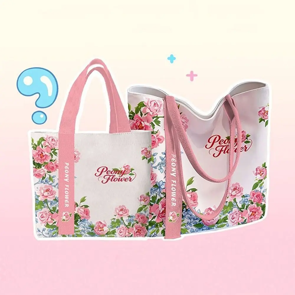Fashion Floral Canvas Tote Bag Large Capacity Reusable Commute Handbag Lightweight Shopping Bag Daily Commute