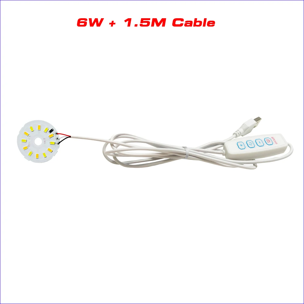 3Colors 1.5M USB Plug Cable DC5V LED lights Online Switch Dimming Controller With  3W 5W 6W 10W 12W 3000K+6500K Light Board .