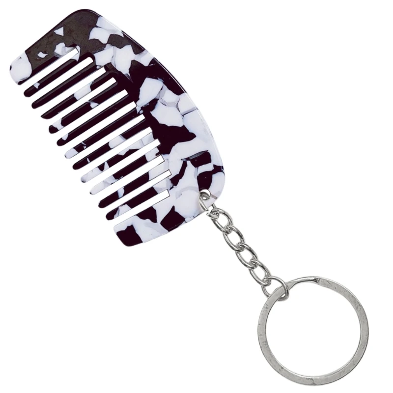 Comb Charm Keyring Acetate Miniature Milk White/Black White for Bag Backpack Purse Wallet Women Hair Care Accessory