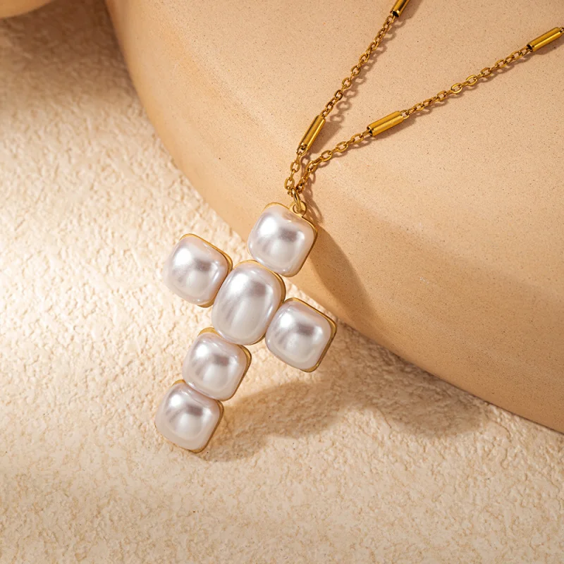 Fashion Cross Expanded Pearl Regular Necklace Simple Graceful Special-Interest Design High-Grade Clavicle Chain