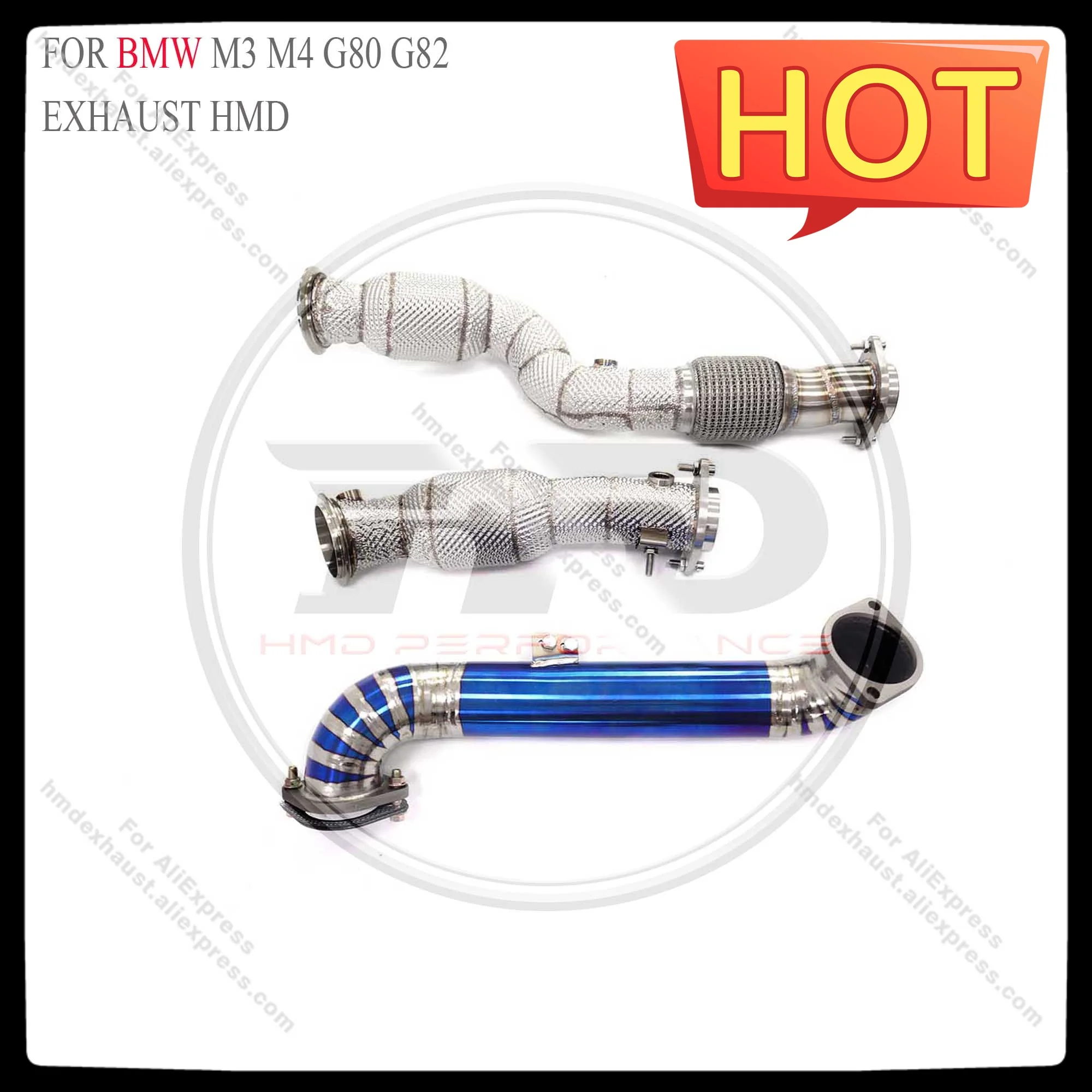 HMD Titanium Exhaust  Performance Downpipe and Front tube for BMW M3 M4 G80 G82 High Flow Heat Shield Engine