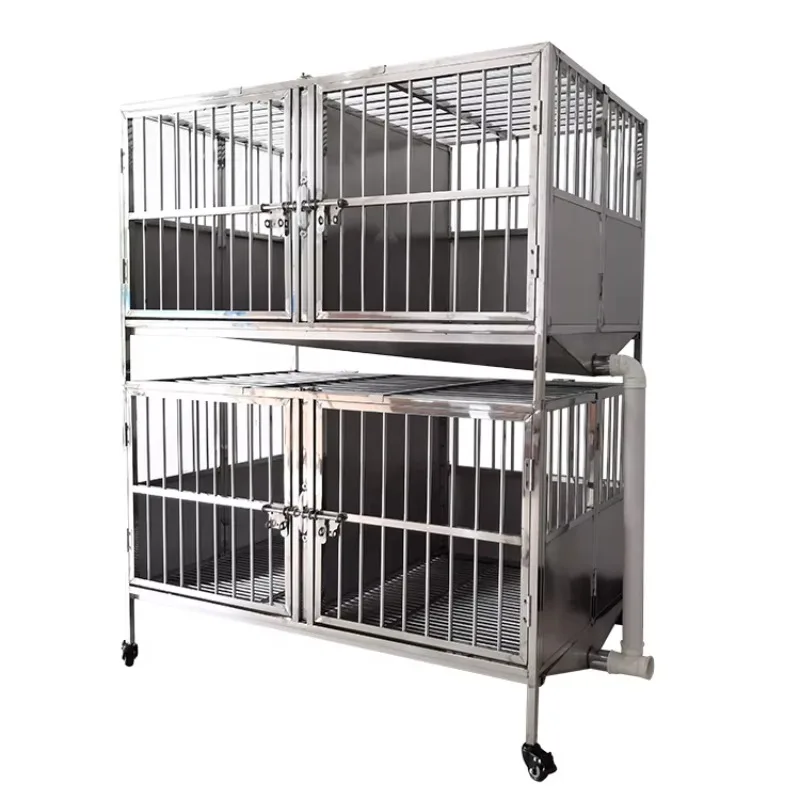 USMILEPET Stainless Steel Pet Cage Double Stage 4 Doors Funnel Dog Cage Grooming Salon Boarding Service Heavy1 Dog Kennel